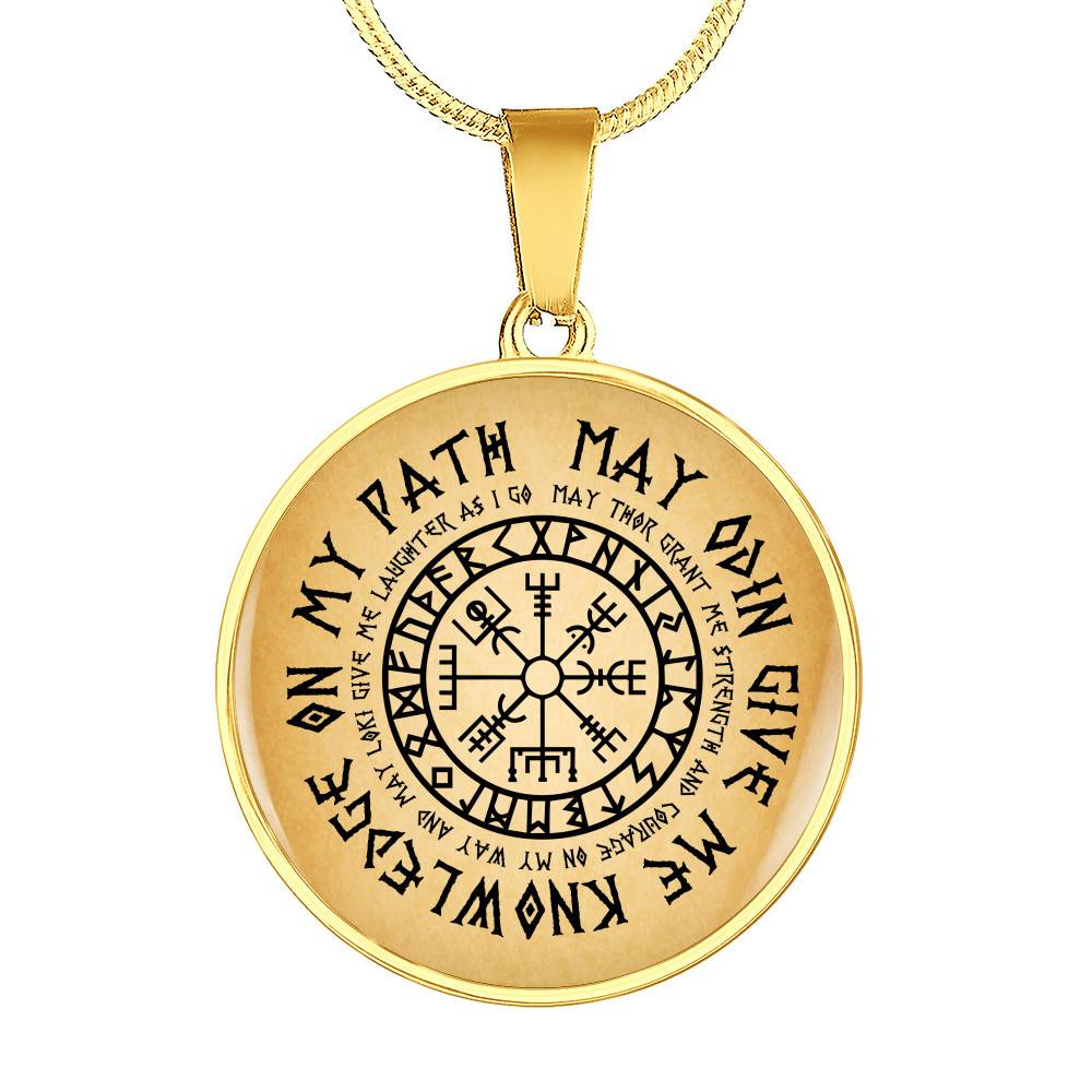 Nordic Vikings May Odin Give Me Knowledge On My Path Circle Pendant Necklace - Norse Mens Necklace Jewelry - Circle Luxury Necklace (Gold Plated) Nordic Vikings May Odin Give Me Knowledge On My Path Circle Pendant Necklace - Norse Mens Necklace Jewelry - Circle Luxury Necklace (Gold Plated)