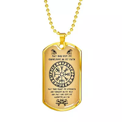 Nordic Vikings May Odin Give Me Knowledge On My Path Dog Tag Pendant Necklace - Norse Mens Necklace Jewelry - Dog Tag (Gold Plated)
