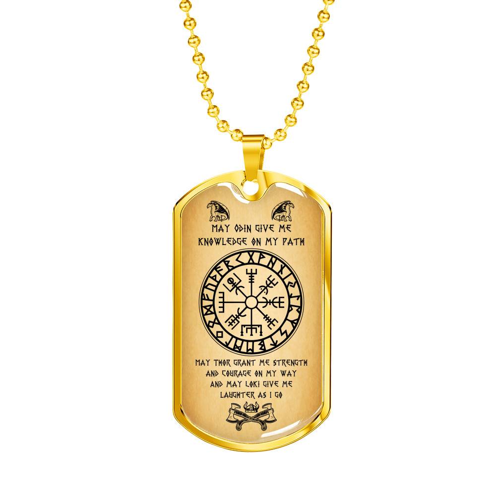 Nordic Vikings May Odin Give Me Knowledge On My Path Dog Tag Pendant Necklace - Norse Mens Necklace Jewelry - Dog Tag (Gold Plated)