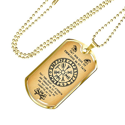 Nordic Vikings May Odin Give Me Knowledge On My Path Dog Tag Pendant Necklace - Norse Mens Necklace Jewelry - Dog Tag (Gold Plated)
