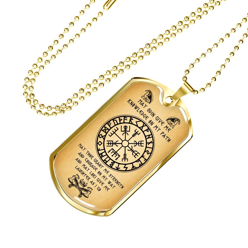 Nordic Vikings May Odin Give Me Knowledge On My Path Dog Tag Pendant Necklace - Norse Mens Necklace Jewelry - Dog Tag (Gold Plated)