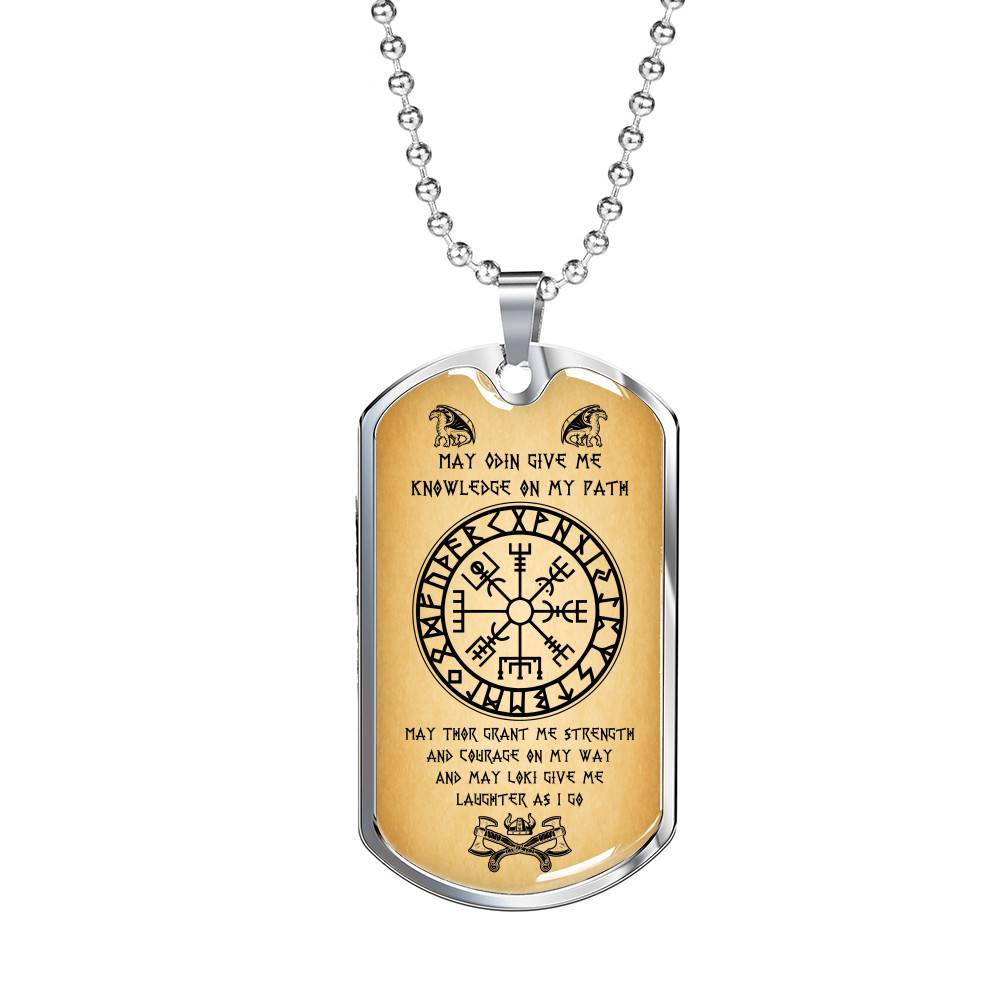 Nordic Vikings May Odin Give Me Knowledge On My Path Dog Tag Pendant Necklace - Norse Mens Necklace Jewelry - Dog Tag (Silver)