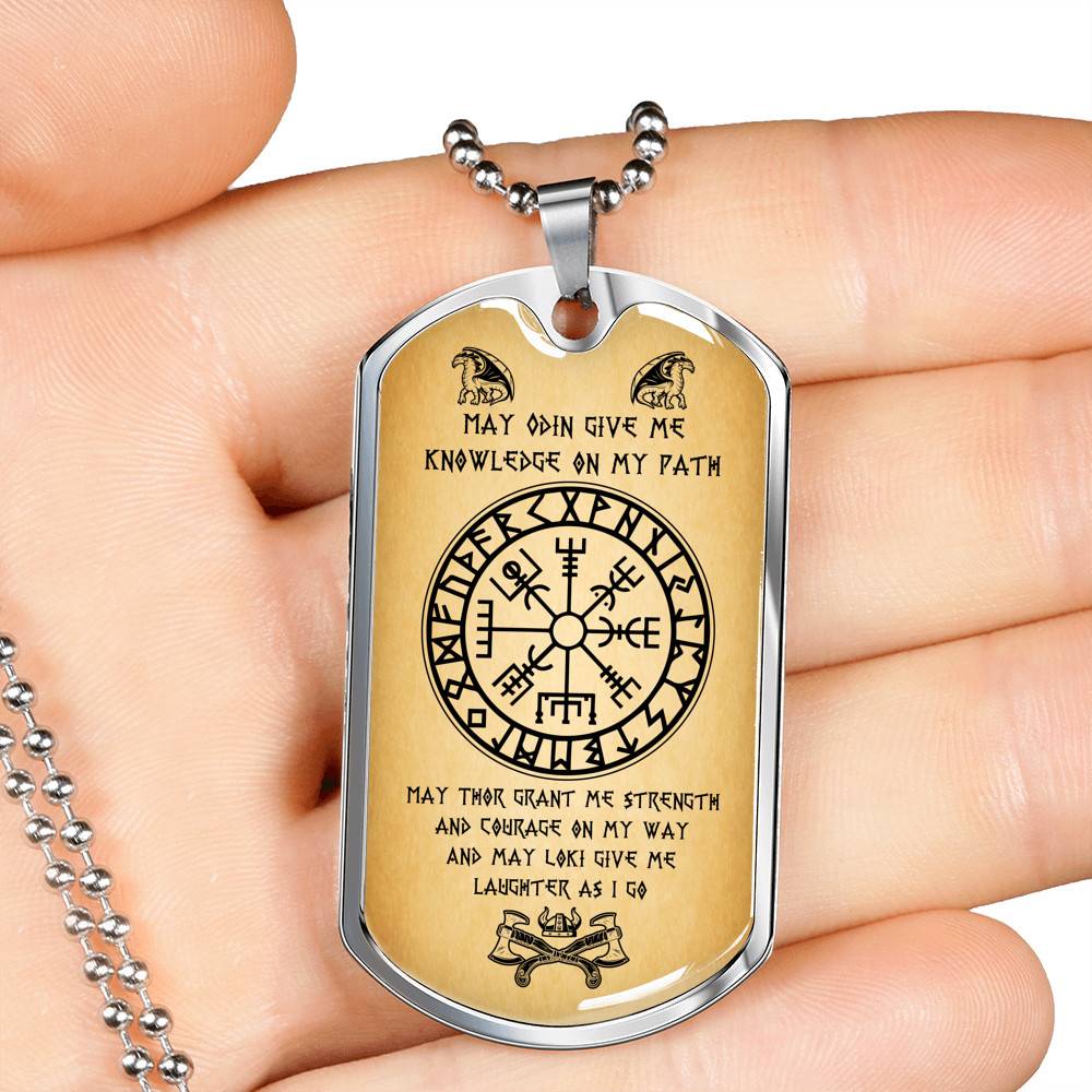 Nordic Vikings May Odin Give Me Knowledge On My Path Dog Tag Pendant Necklace - Norse Mens Necklace Jewelry - Dog Tag (Silver)