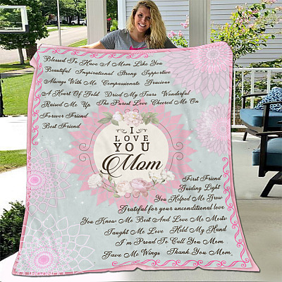 I Love You Mom Fleece Blanket - Mink Sherpa Blanket - Woven Blanket