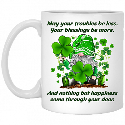 Irish Gnome Blessing Ceramic Coffee Mug-Beer Stein-Water Bottle-Color Changing Mug-Lucky Patrick's Day Gifts, White, 11 oz. White Mug