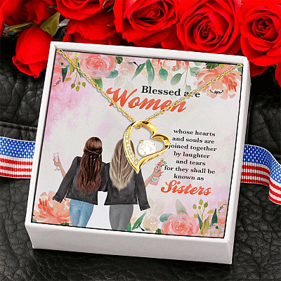 Alternative view of Sisters Blessed Are Women Whose Hearts And Souls Are Joined Together Forever Love Pendant Necklace