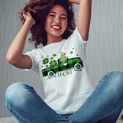 Alternative view of St Patrick's Day Irish Gnome Lucky Truck Carrying Clovers T-Shirt