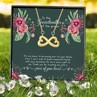 Alternative view of To The Grandmother Of The Groom It's My Honor To Be Joining Part Of Your Family Tree Infinity Heart Pendant Necklace