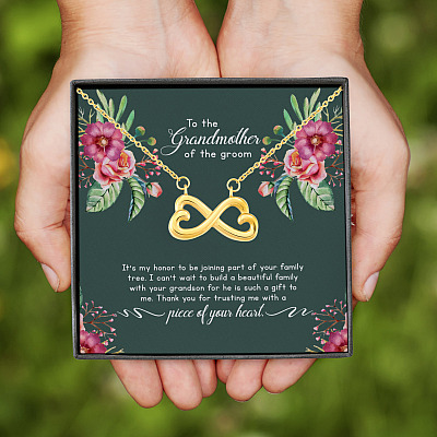 To The Grandmother Of The Groom It's My Honor To Be Joining Part Of Your Family Tree Infinity Heart Pendant Necklace