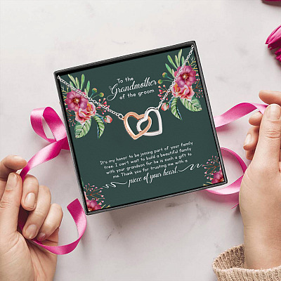 To The Grandmother Of The Groom It's My Honor To Be Joining Part Of Your Family Tree Interlocking Hearts Pendant Necklace