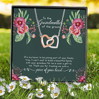 Alternative view of To The Grandmother Of The Groom It's My Honor To Be Joining Part Of Your Family Tree Interlocking Hearts Pendant Necklace