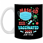 Personalized Masked and Vaccinated Nurselife - Quarantine Pro Vaccination Ceramic Coffee Mug - Water Bottle, Black, 11 oz. White Mug