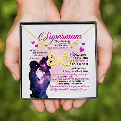 Supermom There Is No One Stronger than You Infinity Heart Pendant Necklace