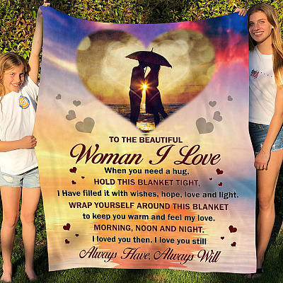 Alternative view of Personalized Photo To The Beautiful Woman I Love When You Need A Hug Fleece Blanket - Mink Sherpa Blanket