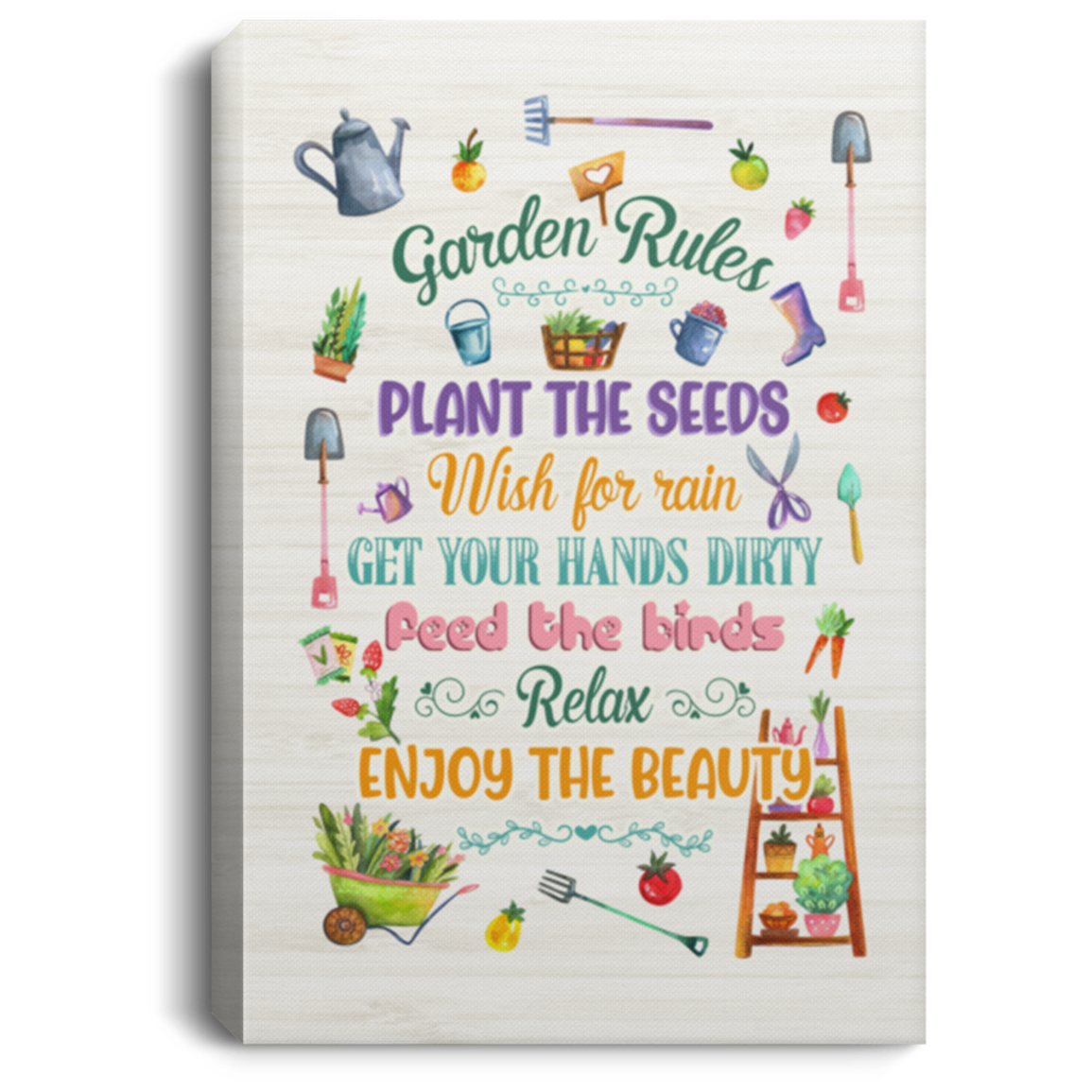 Garden Rules Framed Canvas - Unframed Poster - Garden Wall Hang Decor, White, 0.75'' Framed Canvas