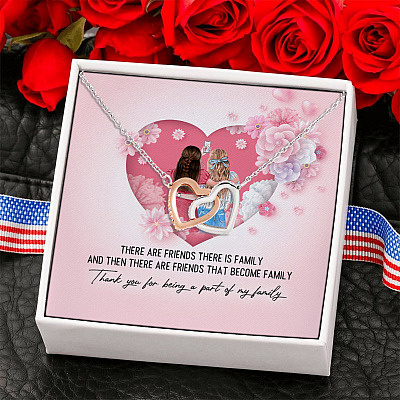 Friends Become Family Thank You for Being a Part of Our Family Interlocking Heart Pendant Necklace