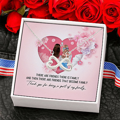 Alternative view of Friends Become Family Thank You for Being a Part of Our Family Infinity Heart Pendant Necklace