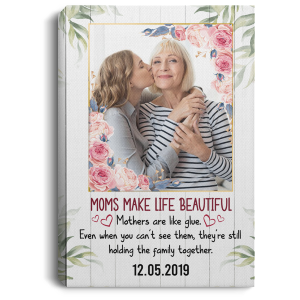 Custom Photo Moms Make Life Beautiful Wrapped Framed Canvas Prints - Unframed Poster - Home Decor Wall Art, White, 0.75'' Framed Canvas