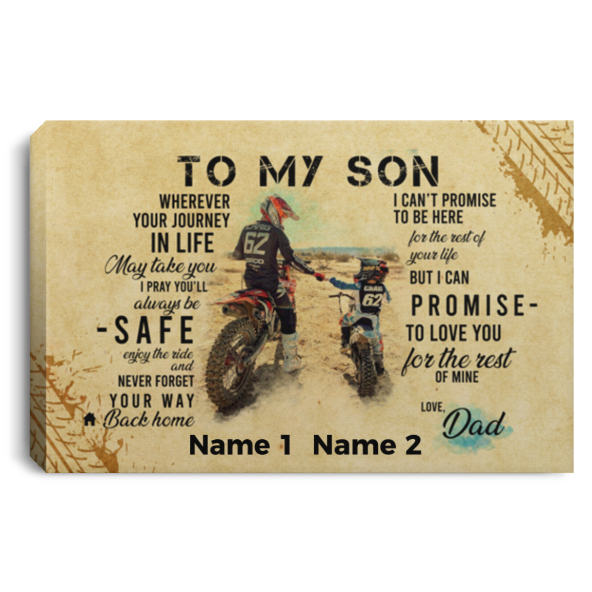 Personalized Vintage Motorcycle from Dad to My Son Wherever Your Journey in Life May Take You Canvas Prints - Unframed Poster, White, 0.75'' Framed Canvas