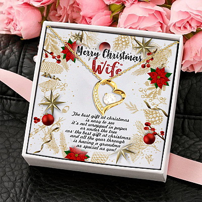 Merry Christmas Wife the Best Gift at Christmas Is Easy to See Forever Heart Pendant Necklace Gifts