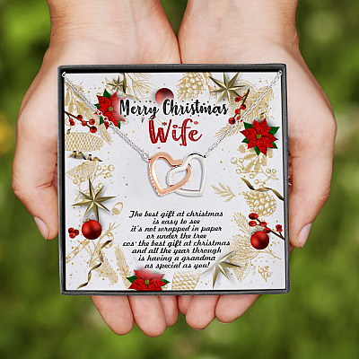 Alternative view of Merry Christmas Wife the Best Gift at Christmas Is Easy to See Interlocking Hearts Pendant Necklace Gifts