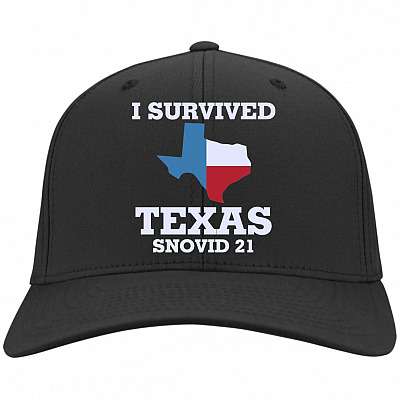 I Survived Texas Snovid-21 Snow Cap, Black, Twill Cap