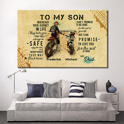 Alternative view of Personalized Vintage Motorcycle from Dad to My Son Wherever Your Journey in Life May Take You Canvas Prints - Unframed Poster