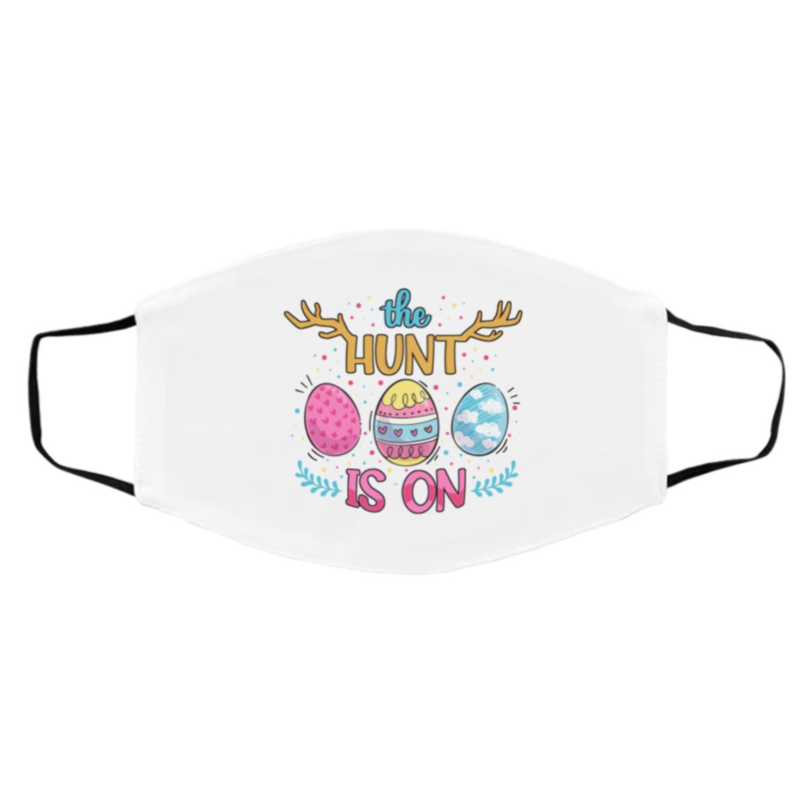 The Hunt Is on Happy Easter Mask Cover, White, Cloth Face Cover – Medium/Large The Hunt Is on Happy Easter Mask Cover, White, Cloth Face Cover – Medium/Large
