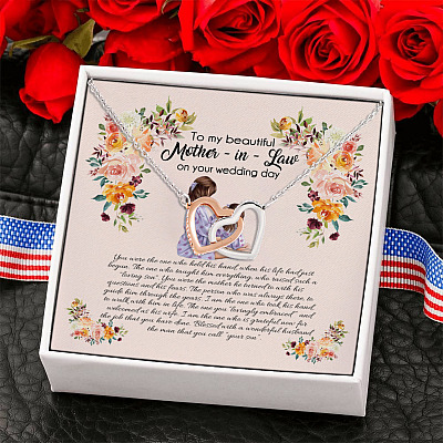 To My Mother in Law Thank You for Raising the Man of My Dreams Interlocking Heart Pendant Necklace