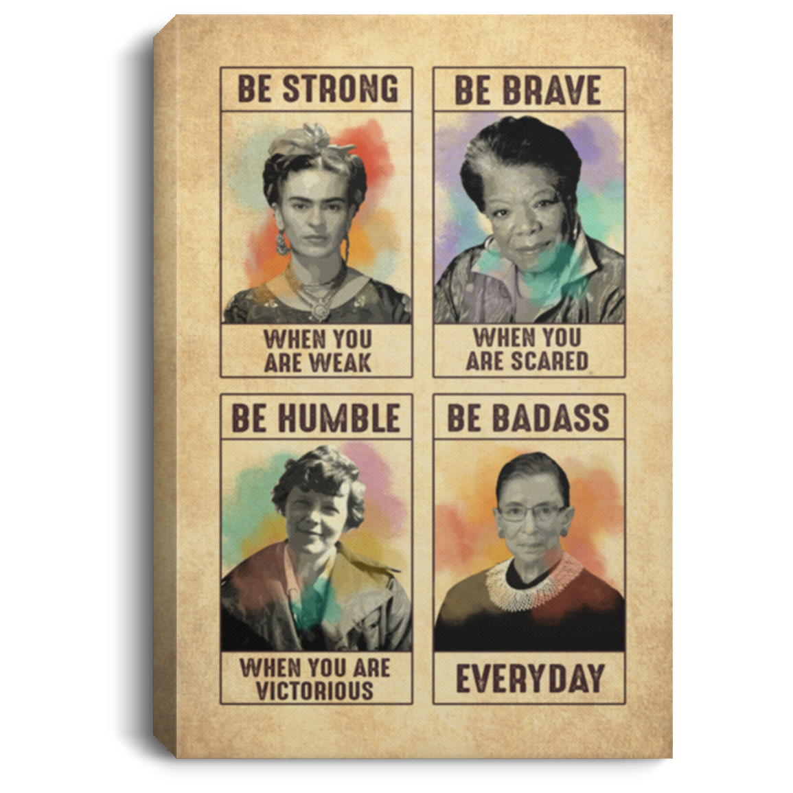 Famous Woman Feminist RBG Be Strong Be Brave Be Badass Everyday Vertical Framed Canvas - Unframed Poster, White, 0.75'' Framed Canvas