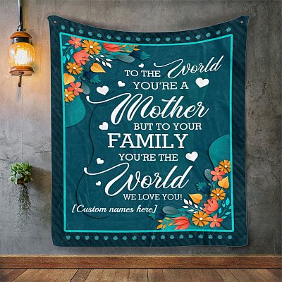 Alternative view of Personalized Mom You're The World We Love You Fleece Blanket - Mink Sherpa Blanket - Woven Blanket