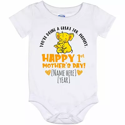 Personalized Elephants, White, Baby Onesie - 12 Month