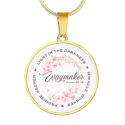 Waymaker Light In The Darkness Miracle Worker Promise Keeper Circle Pendant Necklace - Circle Luxury Necklace (Gold Plated)