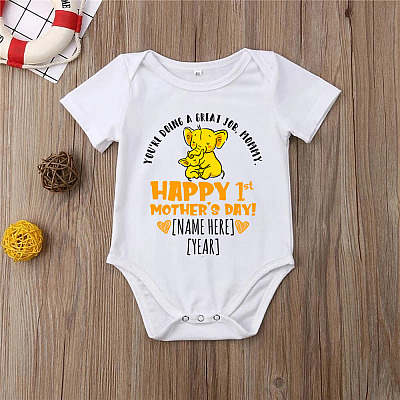 Alternative view of Personalized Elephants You're Doing A Great Job Mommy Happy 1st Mother's Day Baby Onesie-Baby Infant Bodysuit