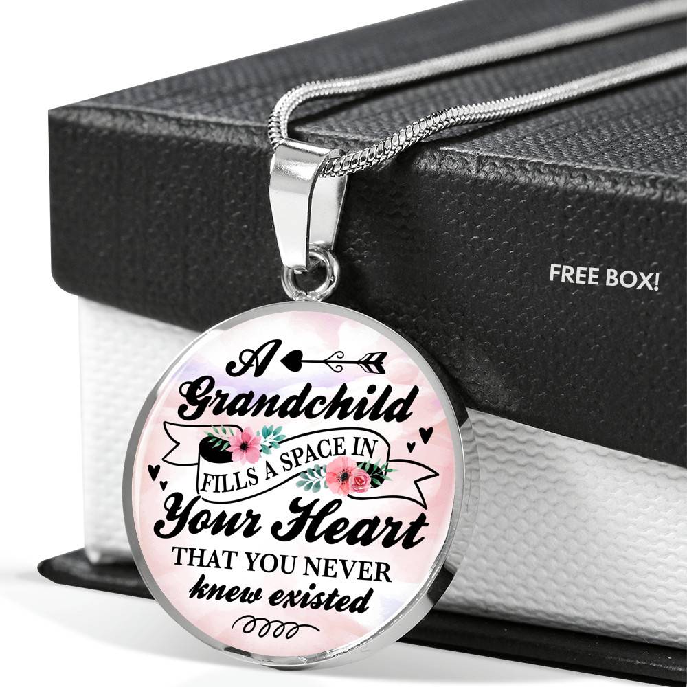 A Grandchild Fills A Space In Your Heart That You Never Knew Existed Circle Pendant Necklace - Circle Luxury Necklace (Silver)