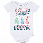 Chillin' With My Peeps Bunny Baby Onesie - Baby Infant Bodysuit, White, Baby Onesie - 12 Month