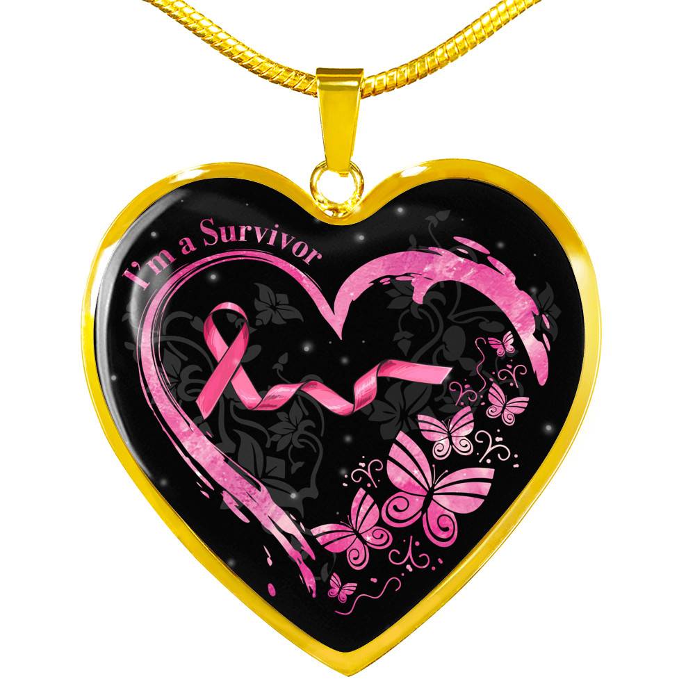 Im a Survivor Breast Cancer Awareness Gifts for Cancer Survivors Heart Pendant Necklace - Heart Luxury Necklace (Gold Plated)