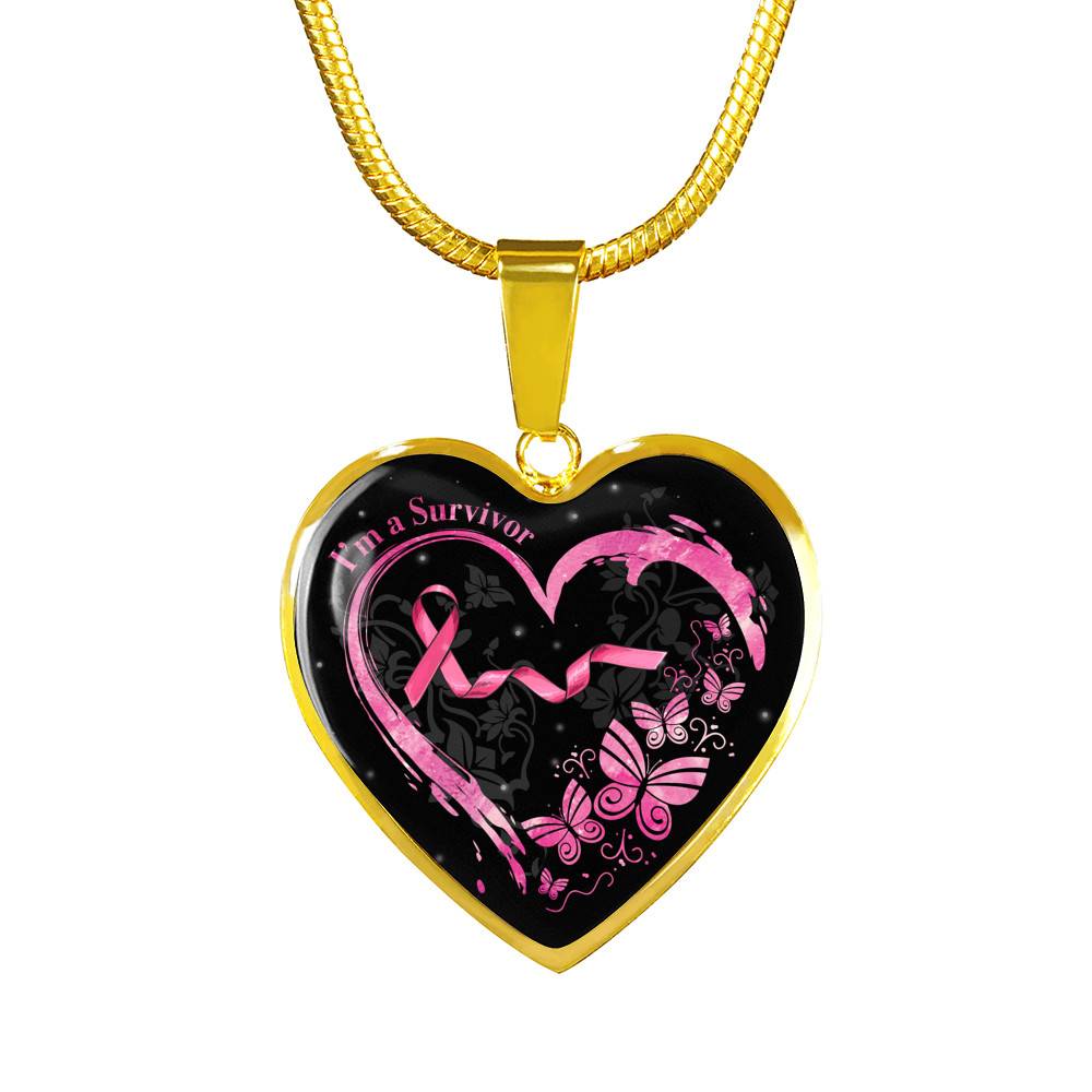 Im a Survivor Breast Cancer Awareness Gifts for Cancer Survivors Heart Pendant Necklace - Heart Luxury Necklace (Gold Plated)