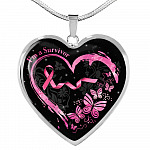 Im a Survivor Breast Cancer Awareness Gifts for Cancer Survivors Heart Pendant Necklace - Heart Luxury Necklace (Silver)