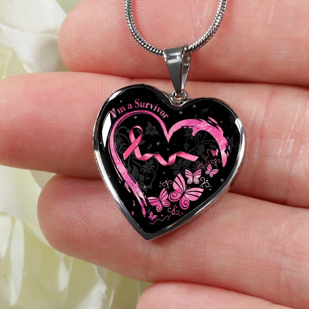 Im a Survivor Breast Cancer Awareness Gifts for Cancer Survivors Heart Pendant Necklace - Heart Luxury Necklace (Silver)