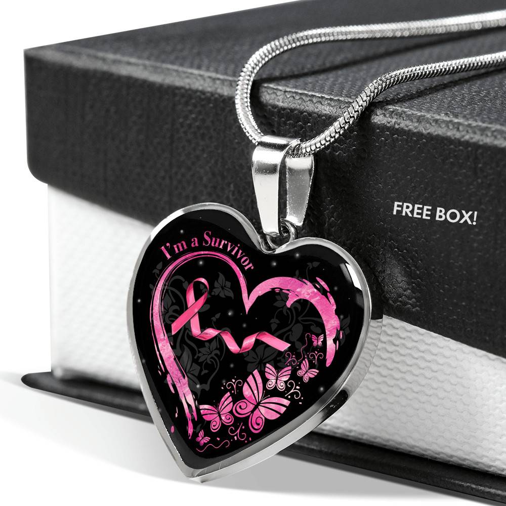 Im a Survivor Breast Cancer Awareness Gifts for Cancer Survivors Heart Pendant Necklace - Heart Luxury Necklace (Silver)