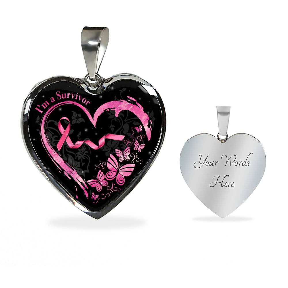 Im a Survivor Breast Cancer Awareness Gifts for Cancer Survivors Heart Pendant Necklace - Heart Luxury Necklace (Silver)