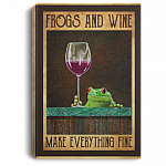 Frogs And Wine Make Everything Fine Wrapped Framed Canvas Prints - Unframed Poster - Home Decor Wall Art, White, 0.75'' Framed Canvas