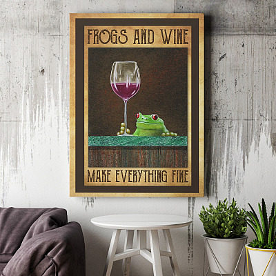 Alternative view of Frogs And Wine Make Everything Fine Wrapped Framed Canvas Prints - Unframed Poster - Home Decor Wall Art