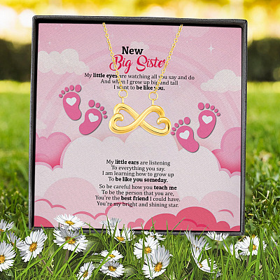 New Big Sister My Little Eyes Are Watching All You Say And Do Infinity Heart Pendant Necklace - New Big Sister Gifts