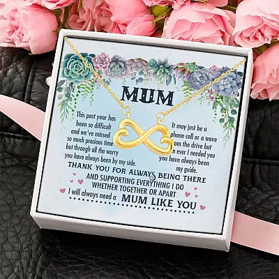 Mum This Past Year Has Been So Difficult Mothers Day Heartfelt Card Jewelry Infinity Heart Pendant Necklace