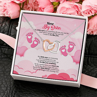 New Big Sister My Little Eyes Are Watching All You Say And Do Interlocking Hearts Pendant Necklace - New Big Sister Gifts