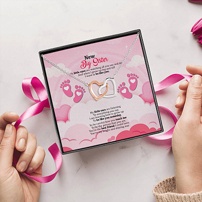 Alternative view of New Big Sister My Little Eyes Are Watching All You Say And Do Interlocking Hearts Pendant Necklace - New Big Sister Gifts