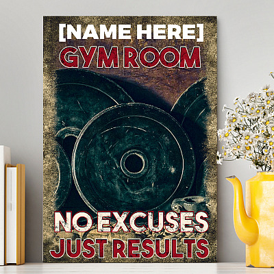Alternative view of Personalized Gym Room No Excuses Just Results Weightlifting Fitness Framed Canvas Prints - Unframed Poster