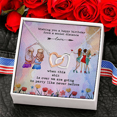 Wishing You a Happy Birthday from a Social Distance Birthday Gift Interlocking Heart Pendant Necklace